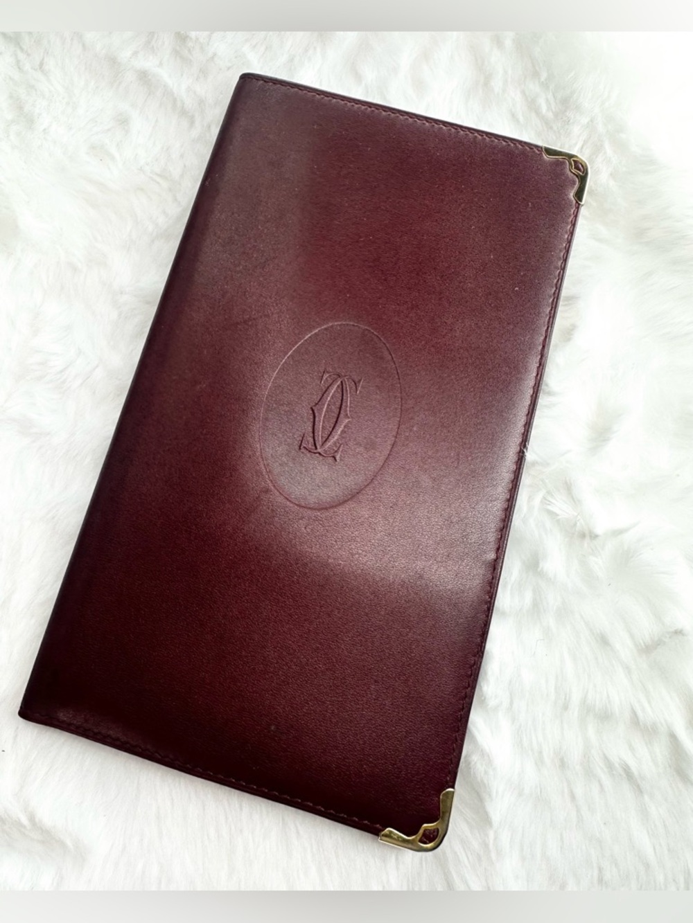 *CARTIER* Paris Vintage Burgundy Calfskin Long Bifold Bill/Card Checkbook Wallet